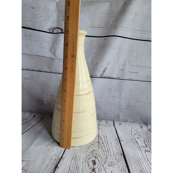 Ethan Allen Pottery Cream Colored Brown Streaks Ribbed Vase Made In Italy 12 In - Picture 5 of 7